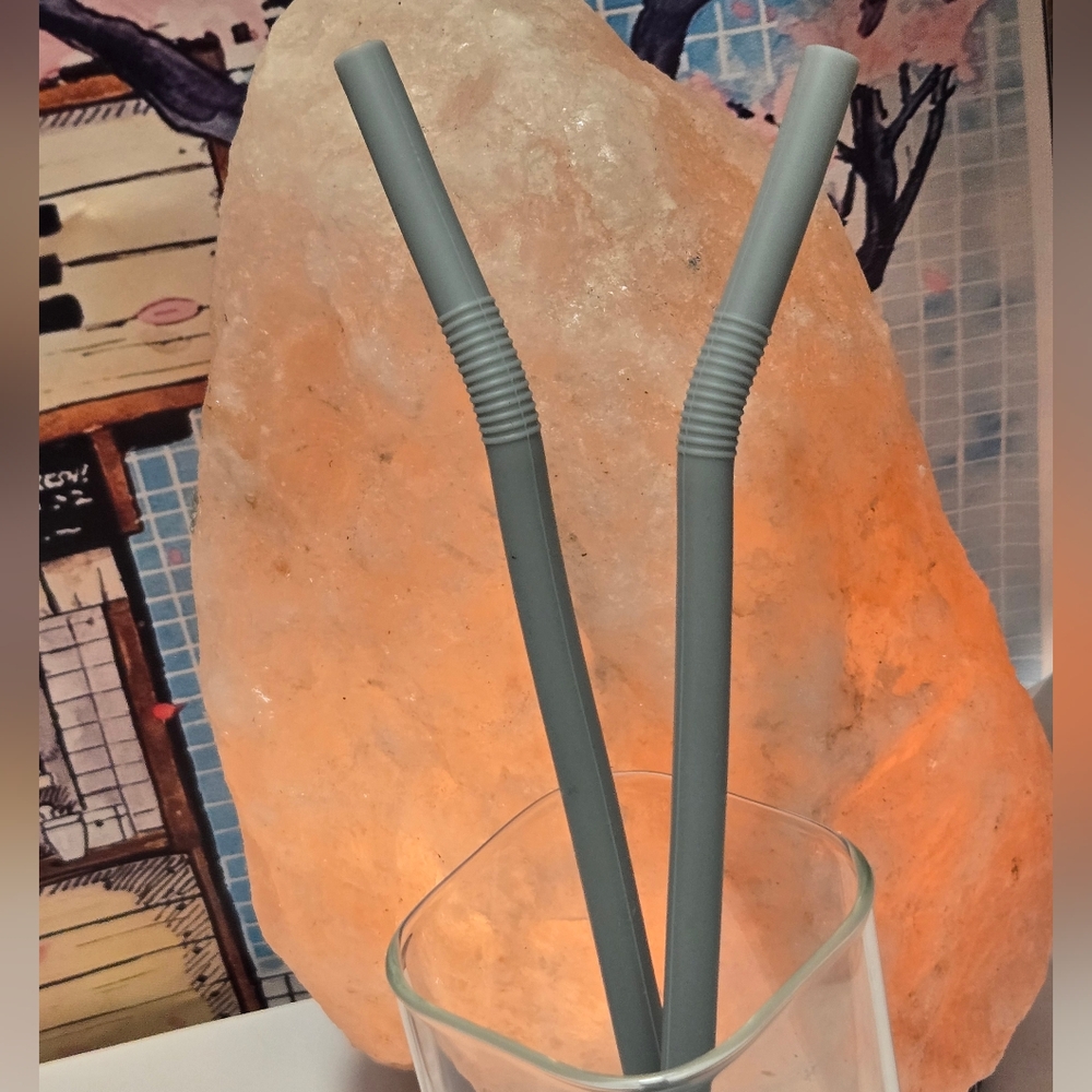 2/$10 Reusable Grey Silicone Straws ~ Set of 2